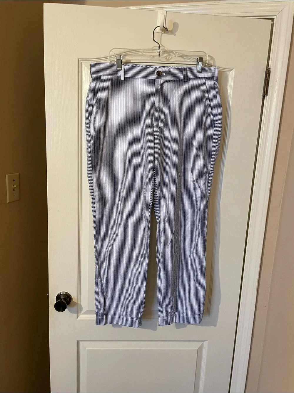 Brooks Brothers Clark Fit Seersucker Pants Mens 35x30 Blue White Stripe Cotton